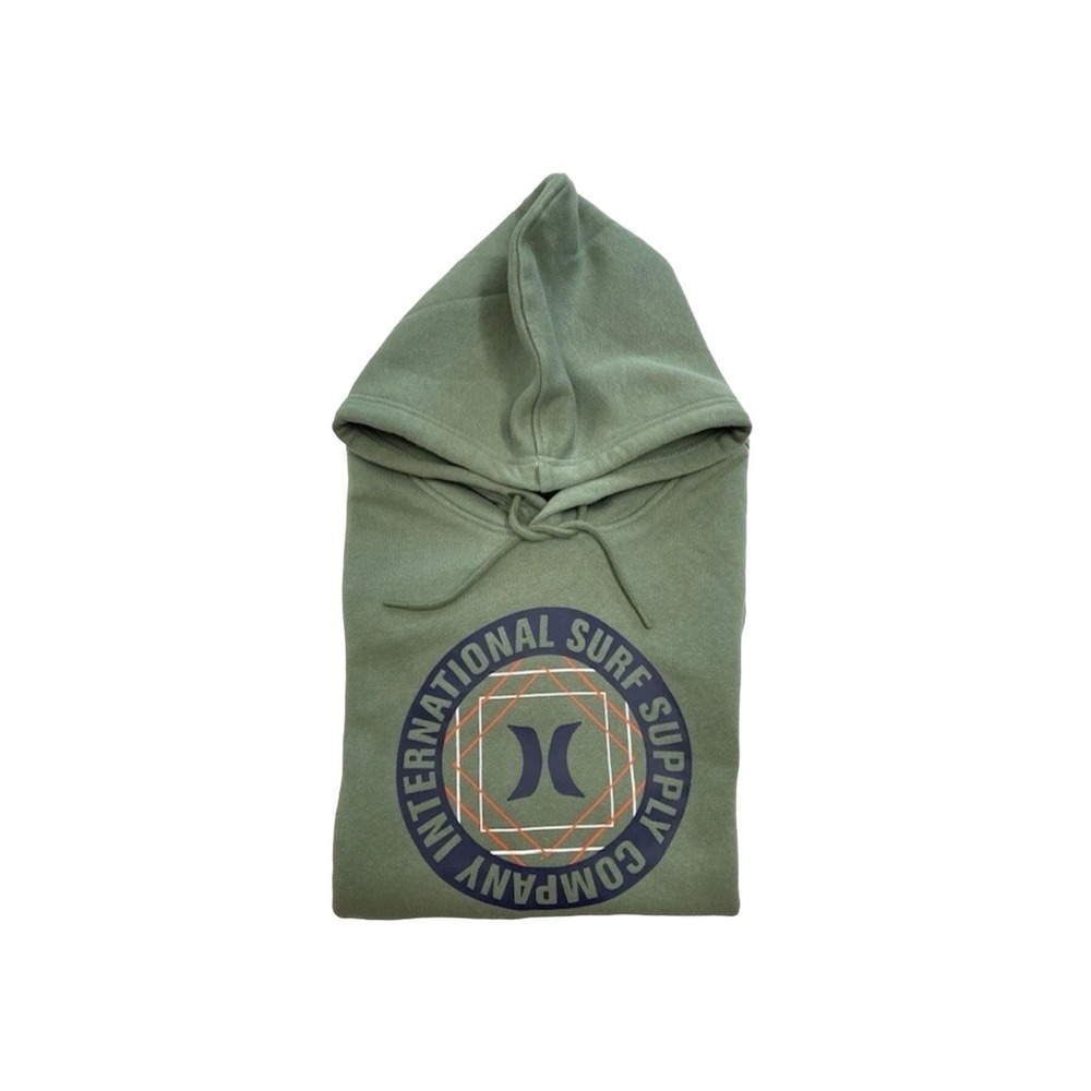 Hurley Men's Graphic Fleece Pull-Over Hoodie Medium Draw Cord Pockets Green Surf
